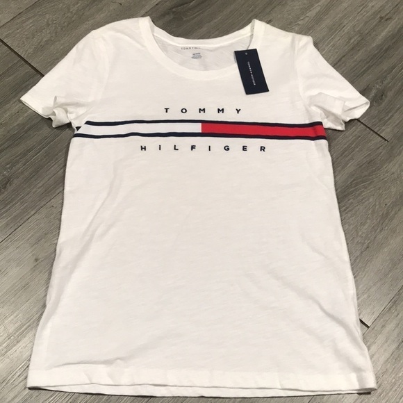 Tommy Hilfiger NWT White Embroidered Short Sleeve Round Neck T-Shirt - Picture 3 of 8